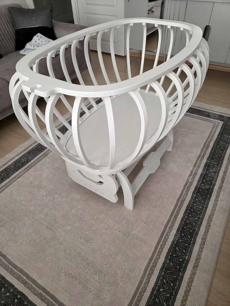 bebbe marka sepet model ahşap bebek beşiği - 4