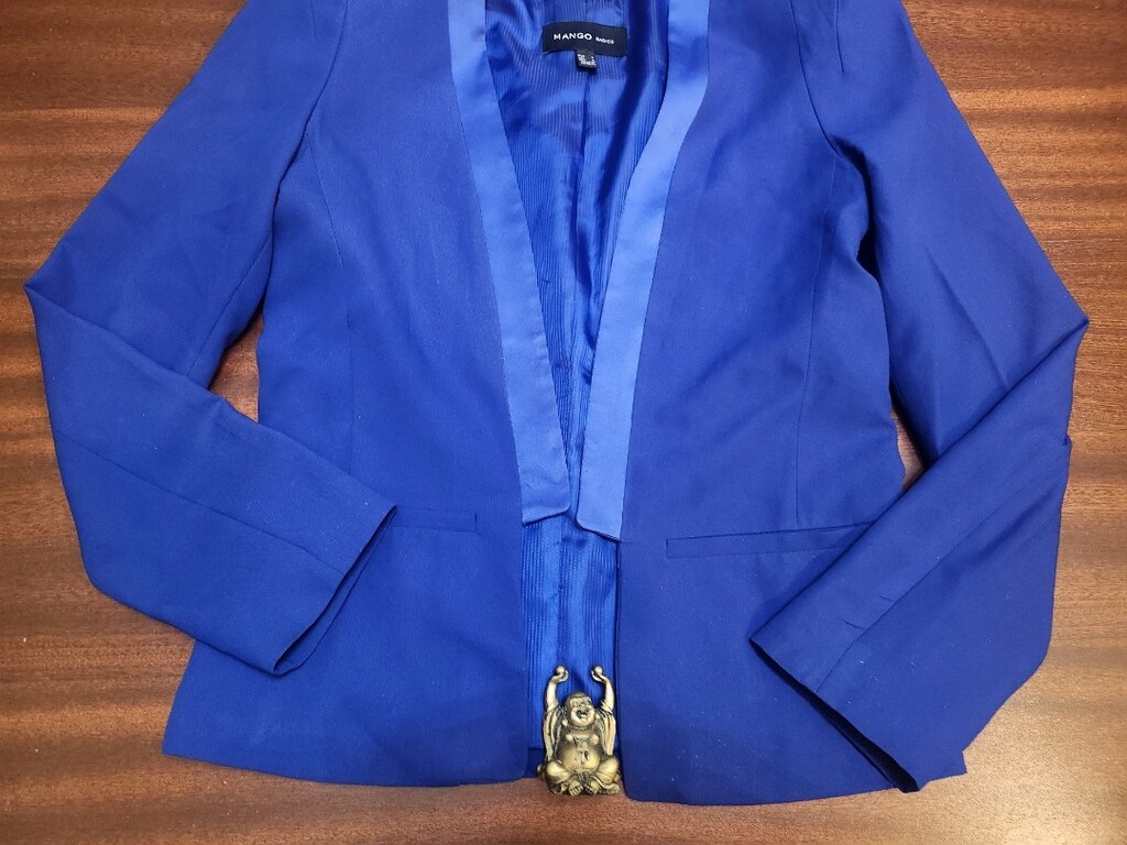 MANGO Mavi Saten Detaylı Blazer - 5