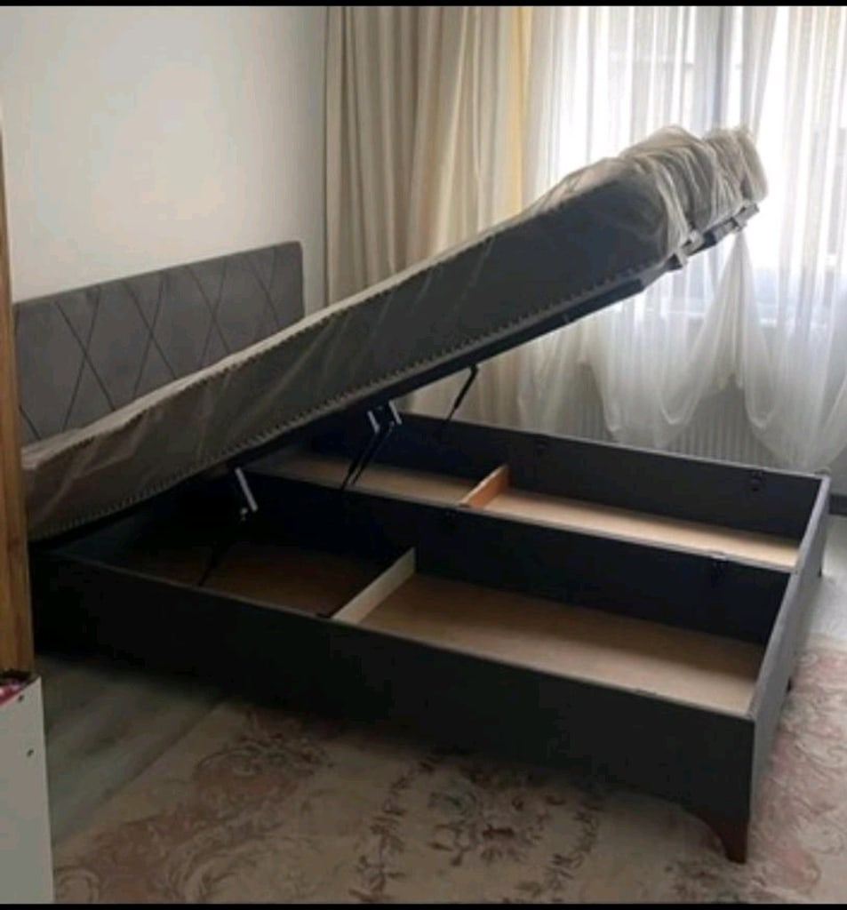 cift kişilik yatak baza başlık set gri renk /46 - 2