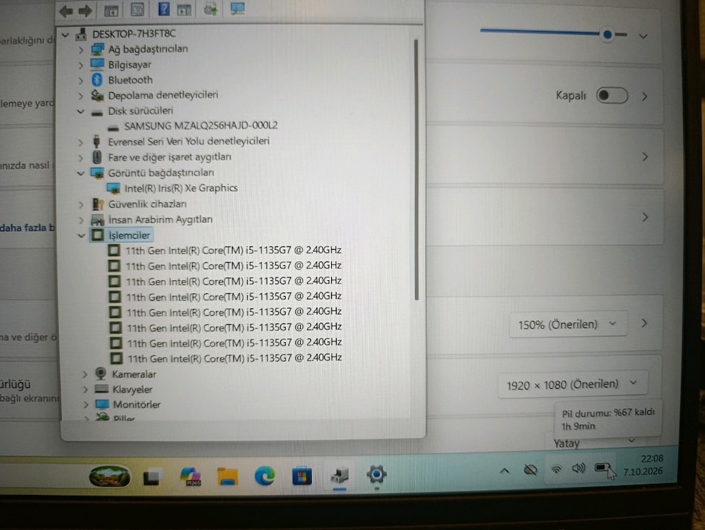 Laptop / i5 11. Nesil / 8 GB RAM / 256 GB NVMe SSD - 7