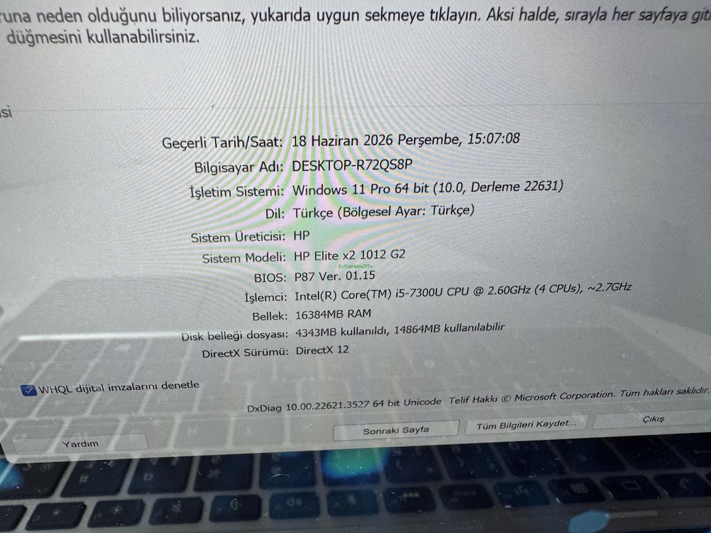 HP ELİT X2 İ5 7. NESİL 16 GB RAM 256 NVME DOKUNMATİK + KALEM - 8
