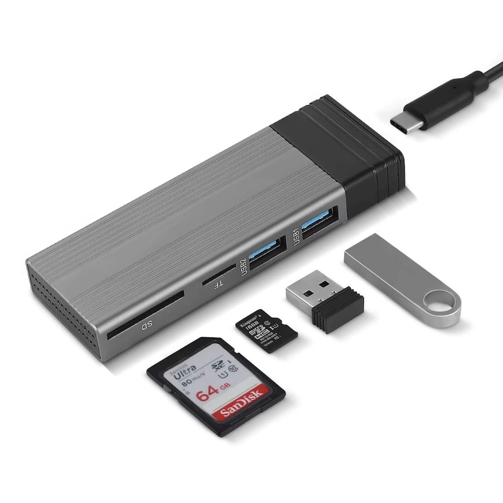 6085 Type-C M.2 SSD Kutu 5in1 Hub NVMe SATA SD Kart Okuyucu - 2