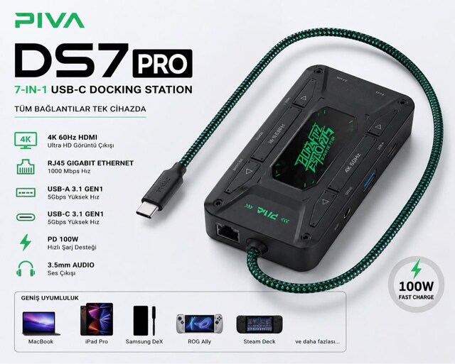 PIVA DS7 Pro 7in1 USB-C Dock 4K60Hz HDMI PD100W Gigabit