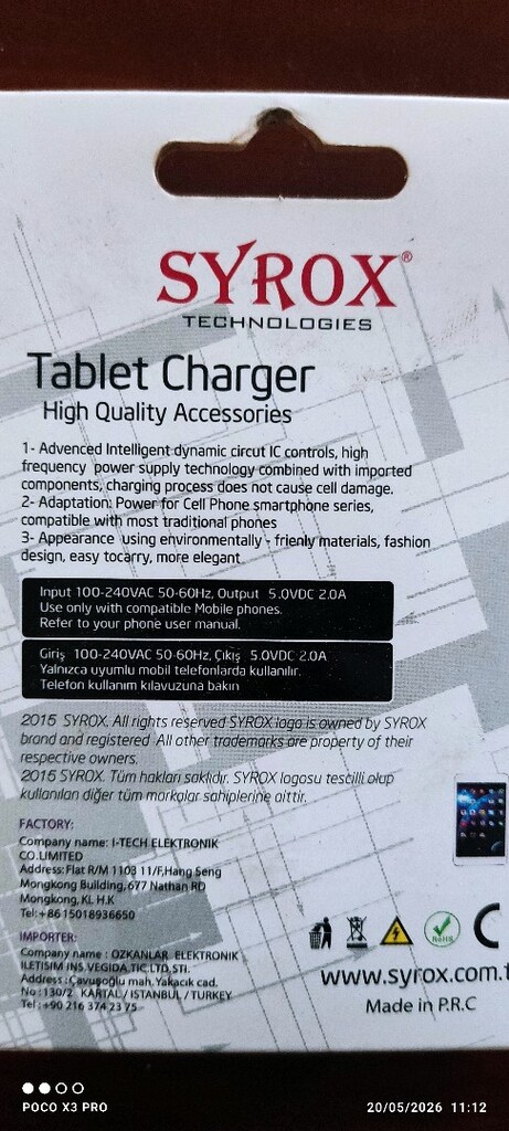 Syrox tablet şarj cihazı - 2