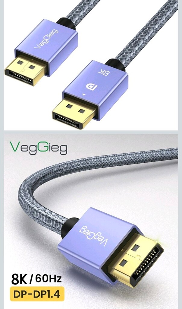 VegGieg 8K/60Hz 4K/165Hz 2K/240Hz DisplayPort 1.4 Kablo 2 Metre - 3