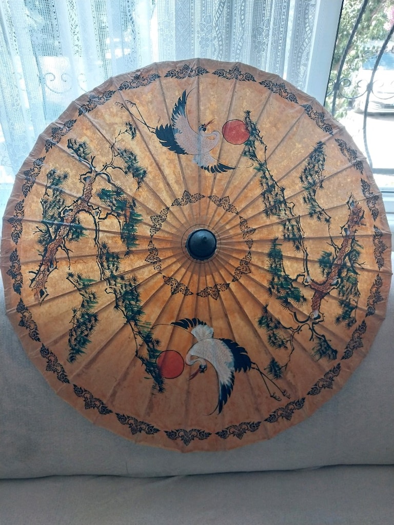 Vintage uzak doğu / Çin motifli el boyama şemsiye - 2