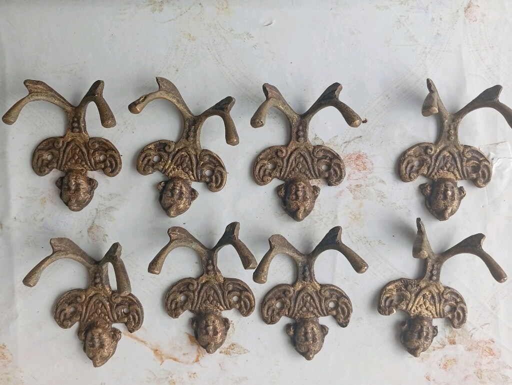 8 adet antika pirinç askılık - 5