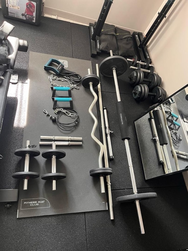 Ev Spor Salonu Seti Rack,2 Bench, Dips,120+ KG Ağırlık,Bar vb - 8