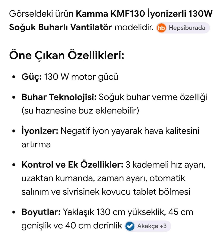 KAMMA KMF 130 İYONİZERLİ SOĞUK BUHARLI VANTİLATÖR - 2