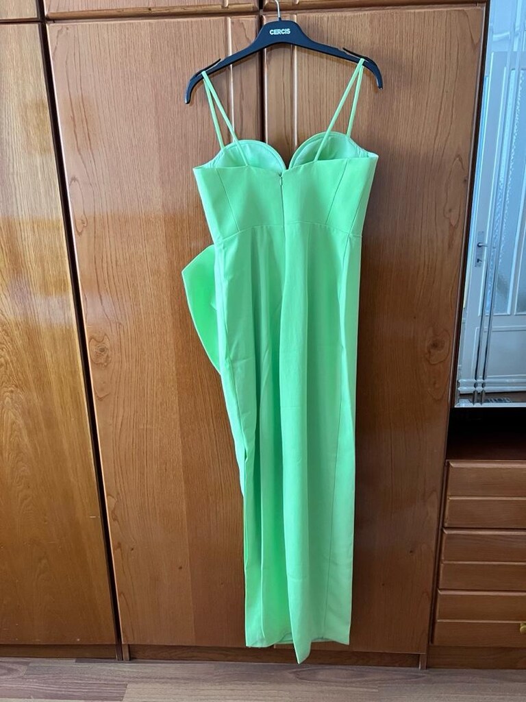 Fıstık Yeşili Kalp Yaka Elbise - 5