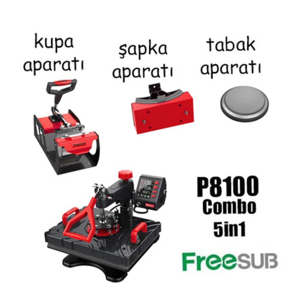 FREESUB P8100 5'i 1 Arada Transfer Baskı Presi 29x38 Kupa Şapka Tabak - 3