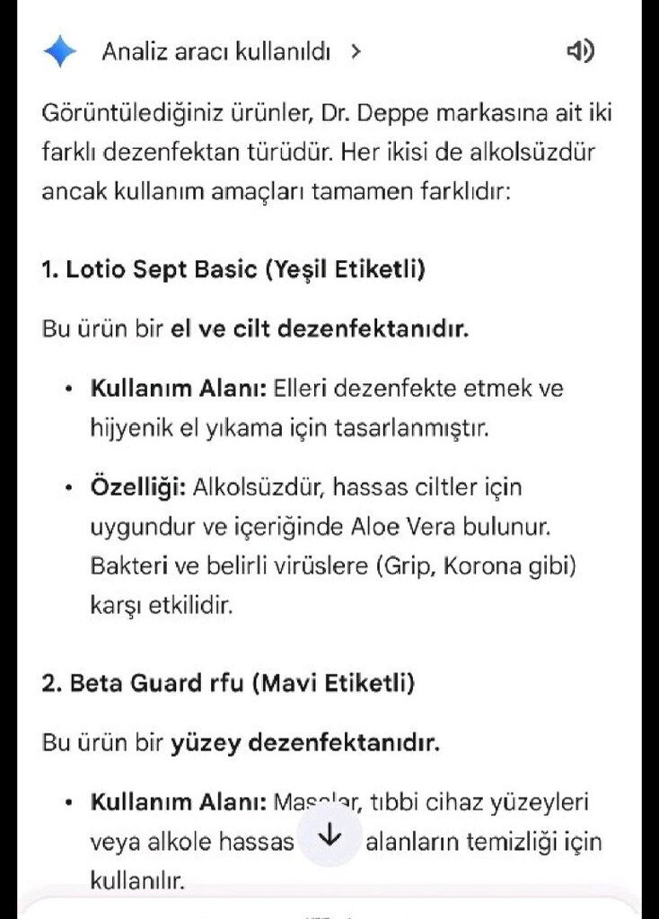 Dezenfektan. Yeşil renkli olan cilt için diğeri eşya temizliği için. - 4