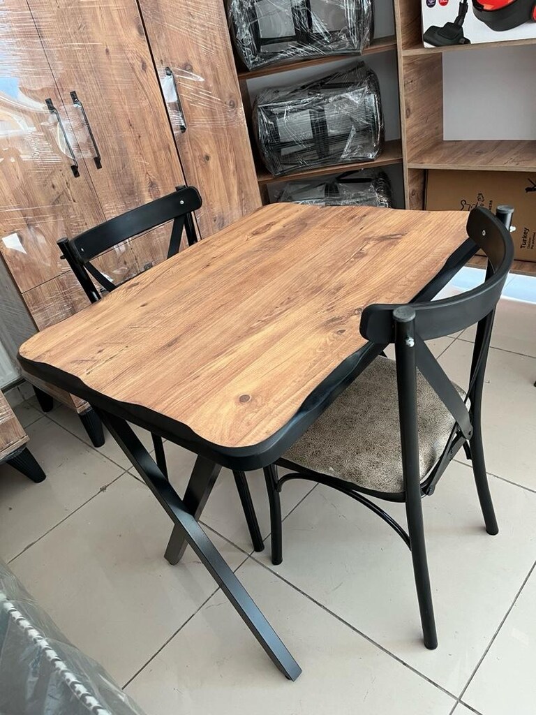 90*70 cm mdf kütük masa 2 adet sandelye - 5