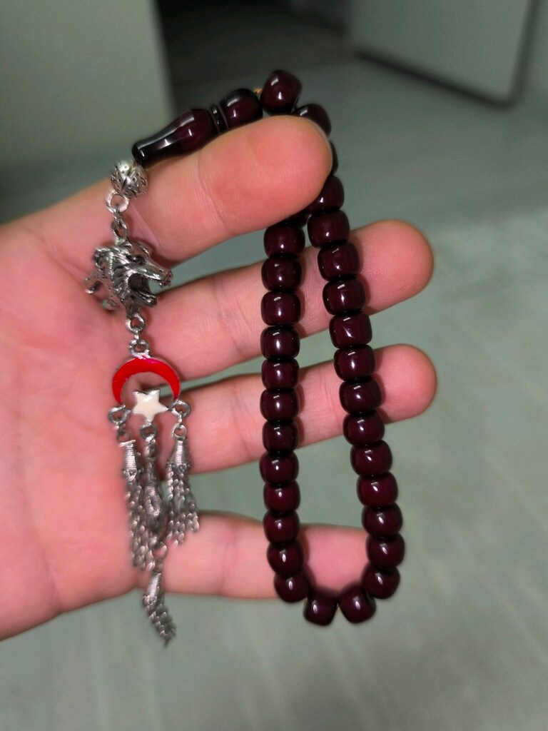 bilek boy kurt başlı sıkma kehribar tesbih - 3