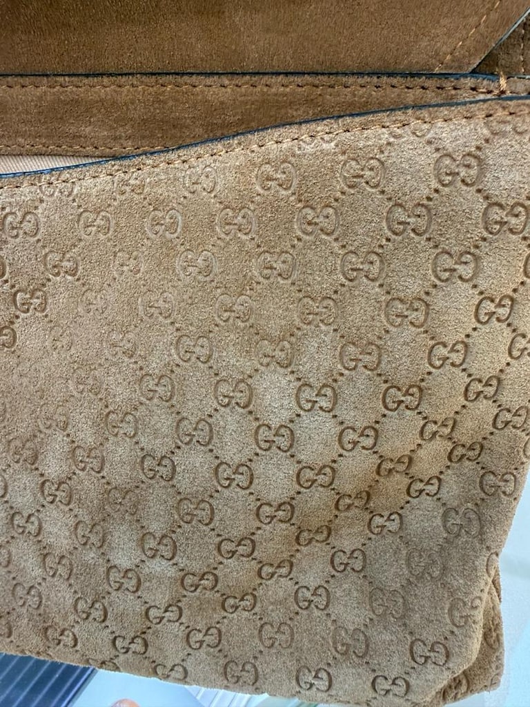 Gucci GG Monogram Süet Taba Omuz Çantası - 14