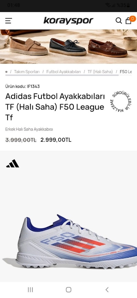SIFIR - Adidas F50 Halı saha ayakkabısı 42.5 - 4
