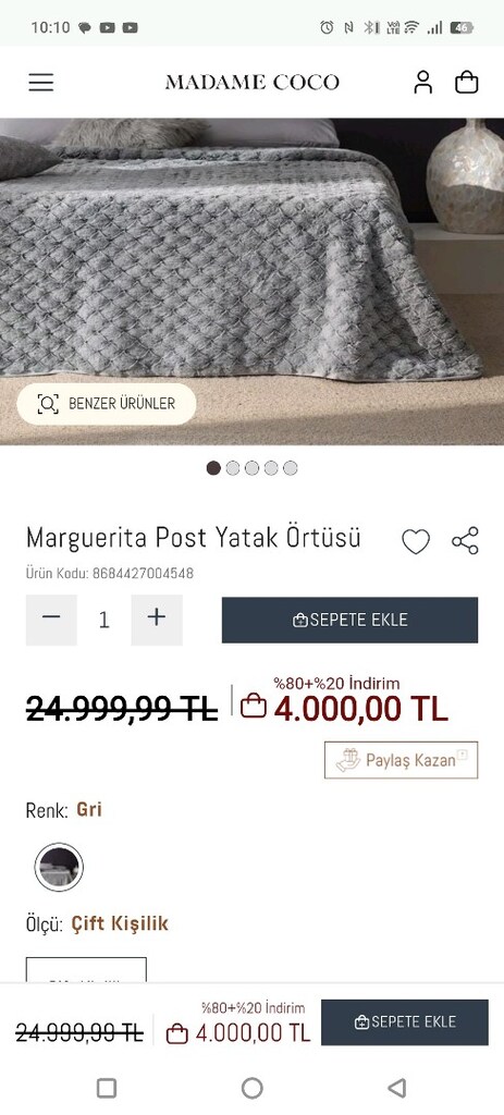 Madame Coco Marguerita Post Yatak Örtüsü Ekru - 2