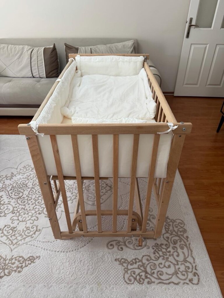 Elyaza Doğal Anne Yanı Asansörlü Uyku Setli Beşik 60×120 cm Krem - 9
