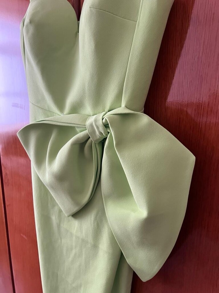 Fıstık Yeşili Kalp Yaka Elbise - 3