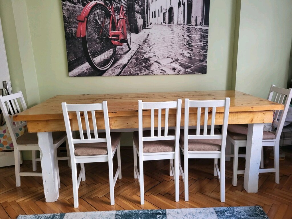 Ahşap Yemek Masası 8 kişilik + sandalyeler +bench (minderli) - 2