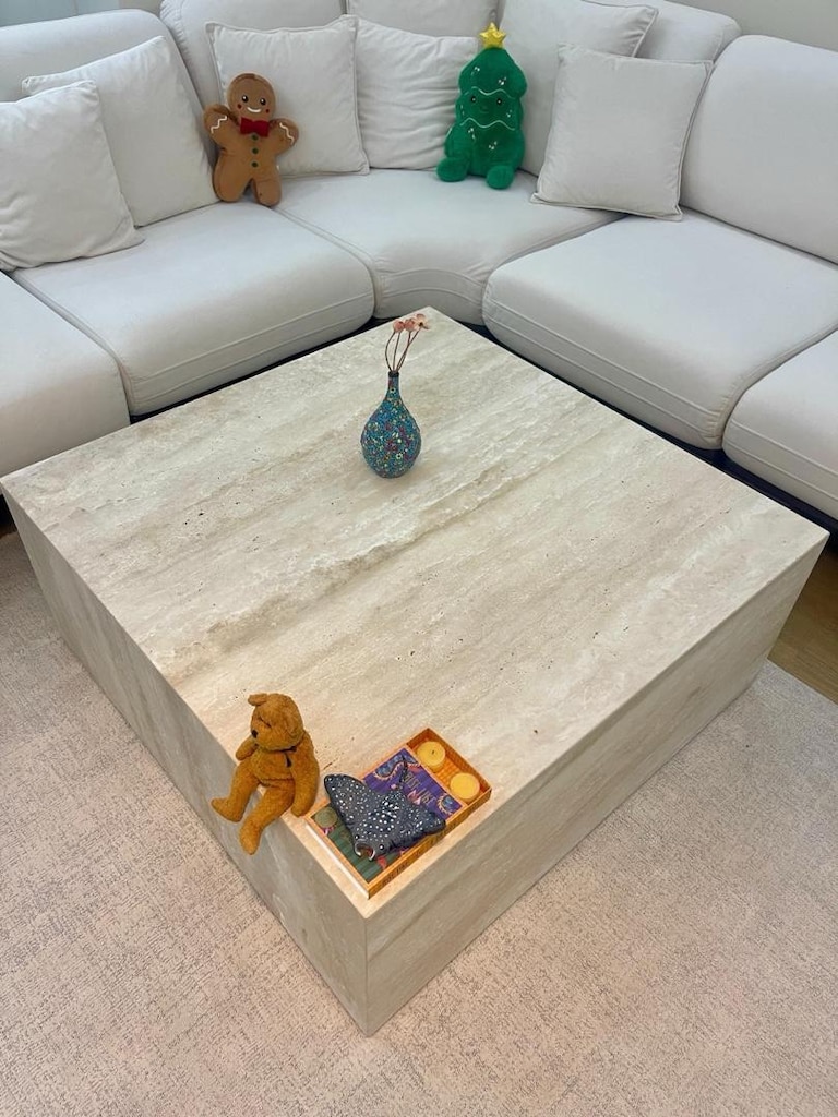 GERÇEK MERMER TRAVERTEN ŞIK ORTA SEHPA 100x100 - 3