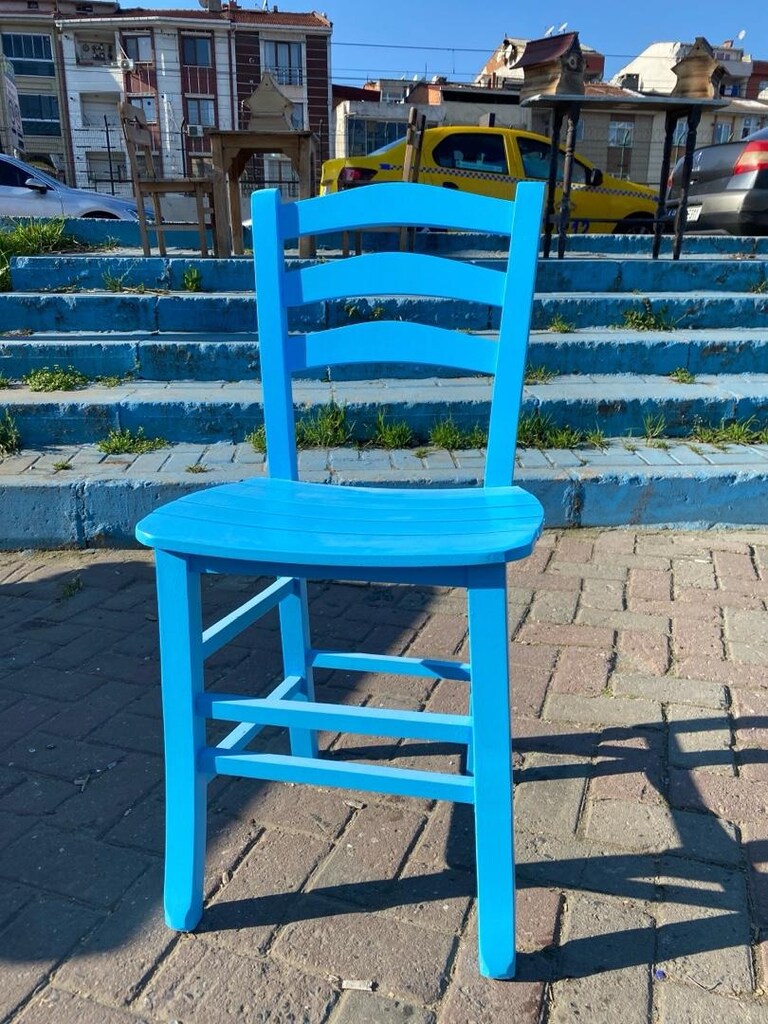ege sandalye mavi ahşap sandalye tahta sandalye imalat - 8