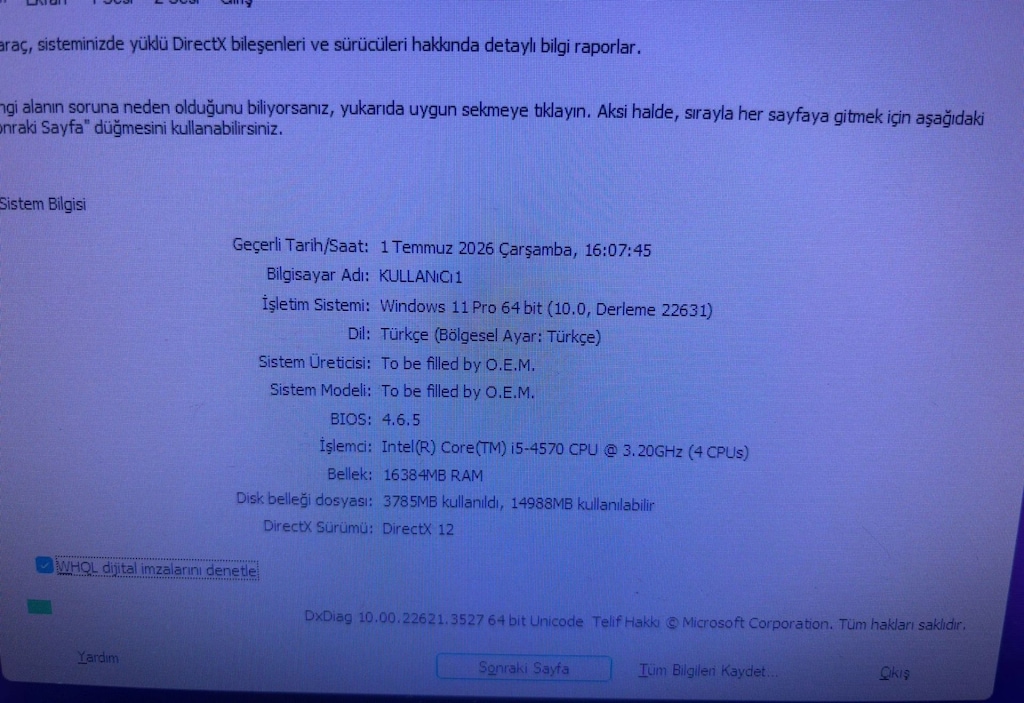 MASAÜSTÜ BİLGİSAYAR 16 GB RAM İ5 4570 4 GB EKRAN KARTLI 22 İNÇ EKRAN - 7