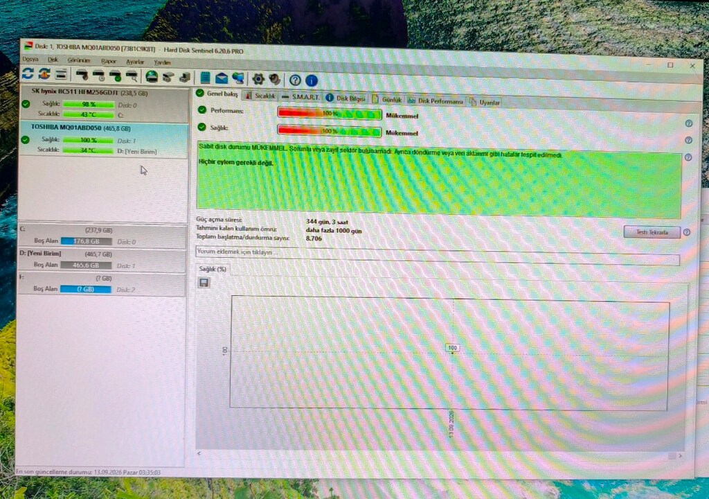 500Gb Toshiba 2.5inç HDD %100 - 2