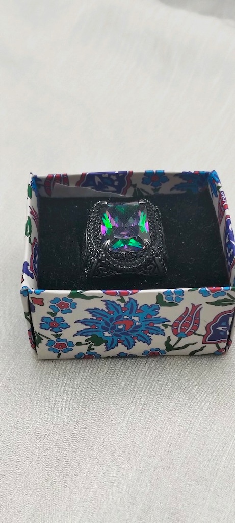 925 Ayar Gümüş Mistik Topaz ve Siyah Zirkon Taşlı Erkek Yüzük 19,7 Gr - 7