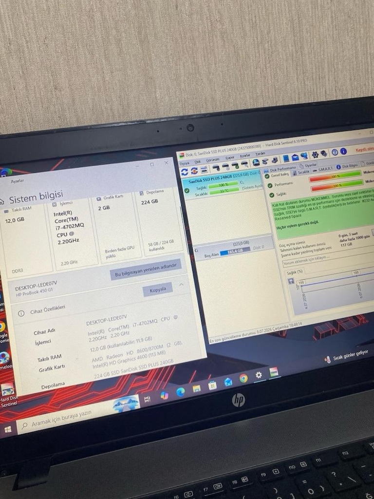 HP-i7-8 ÇEKİRDEKLİ-12GB RAM-2GB RADEON HARİCİLİ-240GB SIFIR SSD-LAPTOP - 3