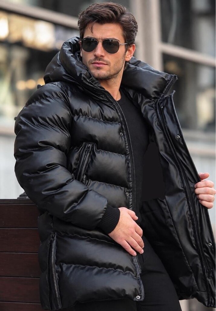 İga Fashion Siyah Parlak Kapüşonlu Şişme Mont - 2
