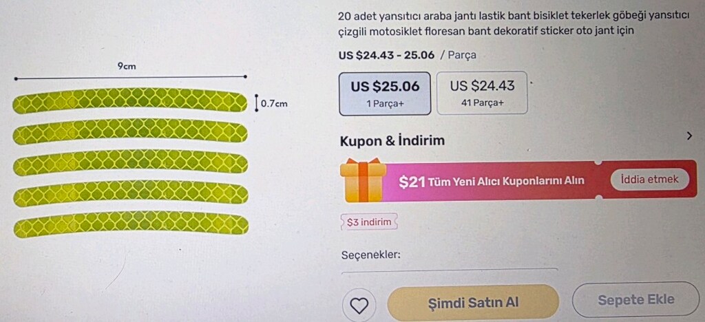 20 Adet Araç Jant Reflektif Çıkartması, MAVİ yurt dışı ürünü. - 2