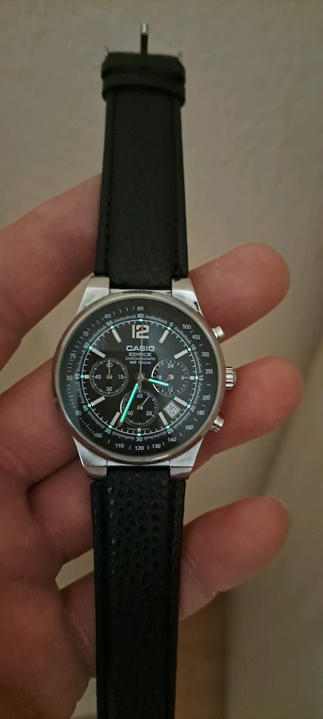 2.el casio ef 500 Analog saat camı kasası temiz yeni deri kordon - 5