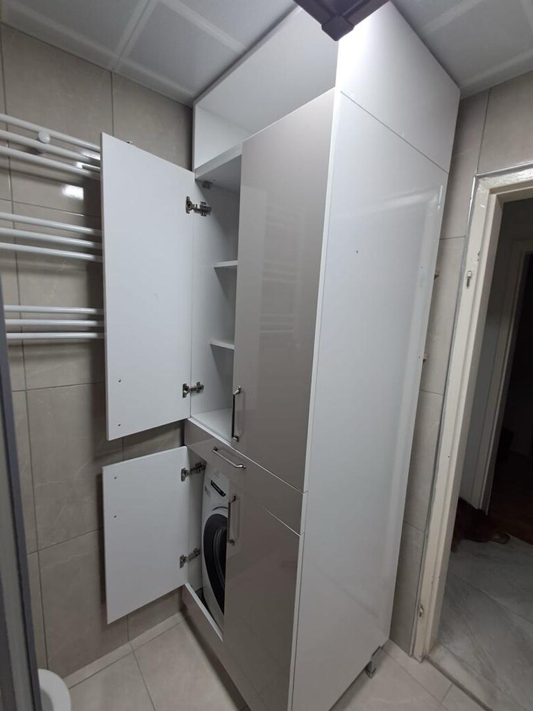 Özel Yapım Çamaşır & Kurutma Makinesi Üstü Banyo Dolabı - 5