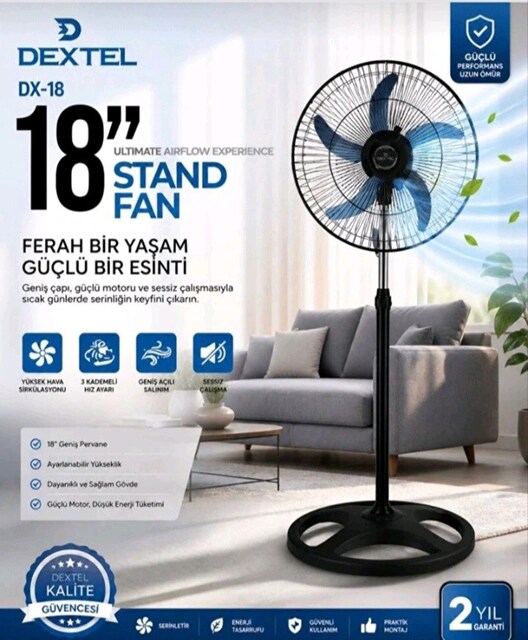 Sanayi Tipi Ayaklı Vantilatör - 46 cm Çap, Metal Gövde ve Pervane