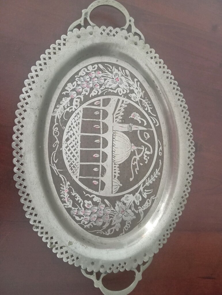 İşlemeli antika bakır tepsi - 4