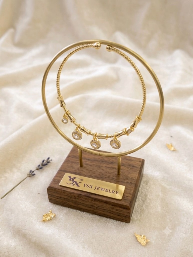 Sıfır YSX Jewelry Taşlı Sallantılı Altın Rengi Kelepçe Bileklik - 2