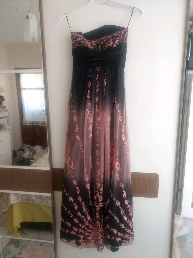 Pul Payetli Drapeli straplez yaka maxi abiye elbise - 8