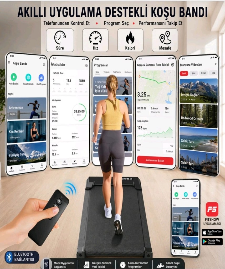 sıfır ayarında katlanabilen bluetoothlu eğim özelliği olan koşu bandı - 2