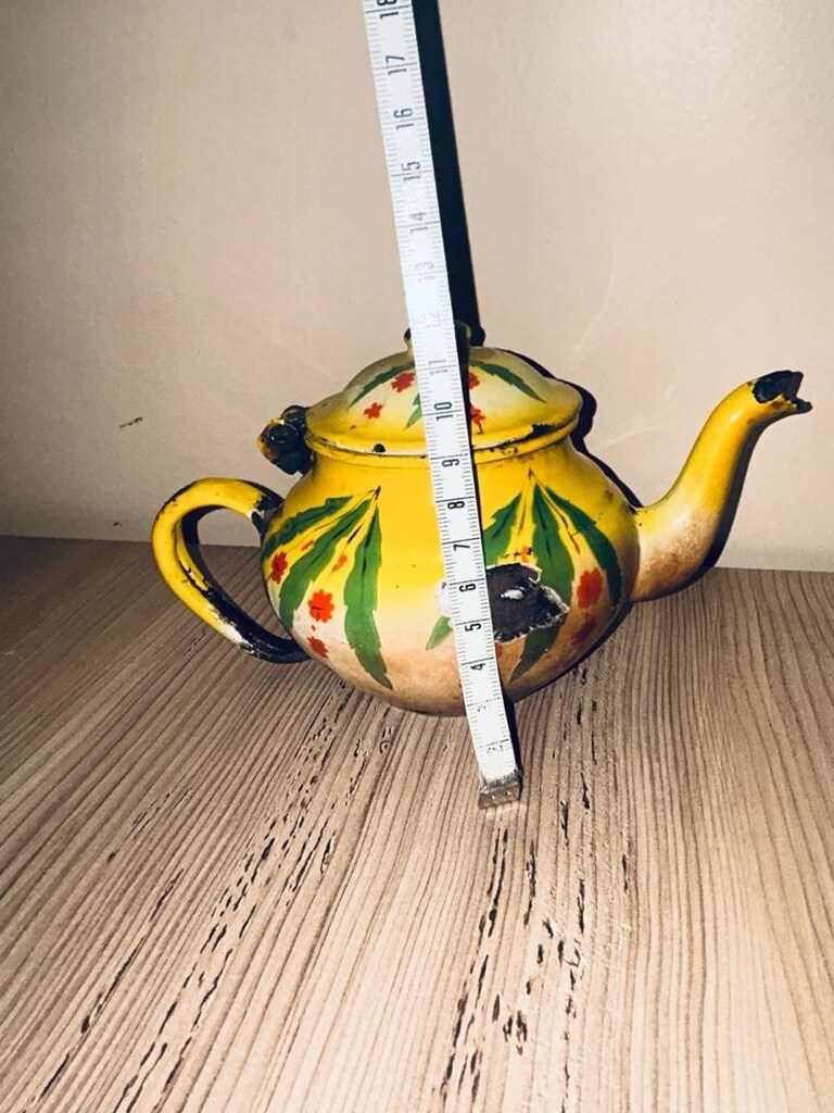 El Boyama Vintage Emaye Çaydanlık. - 4