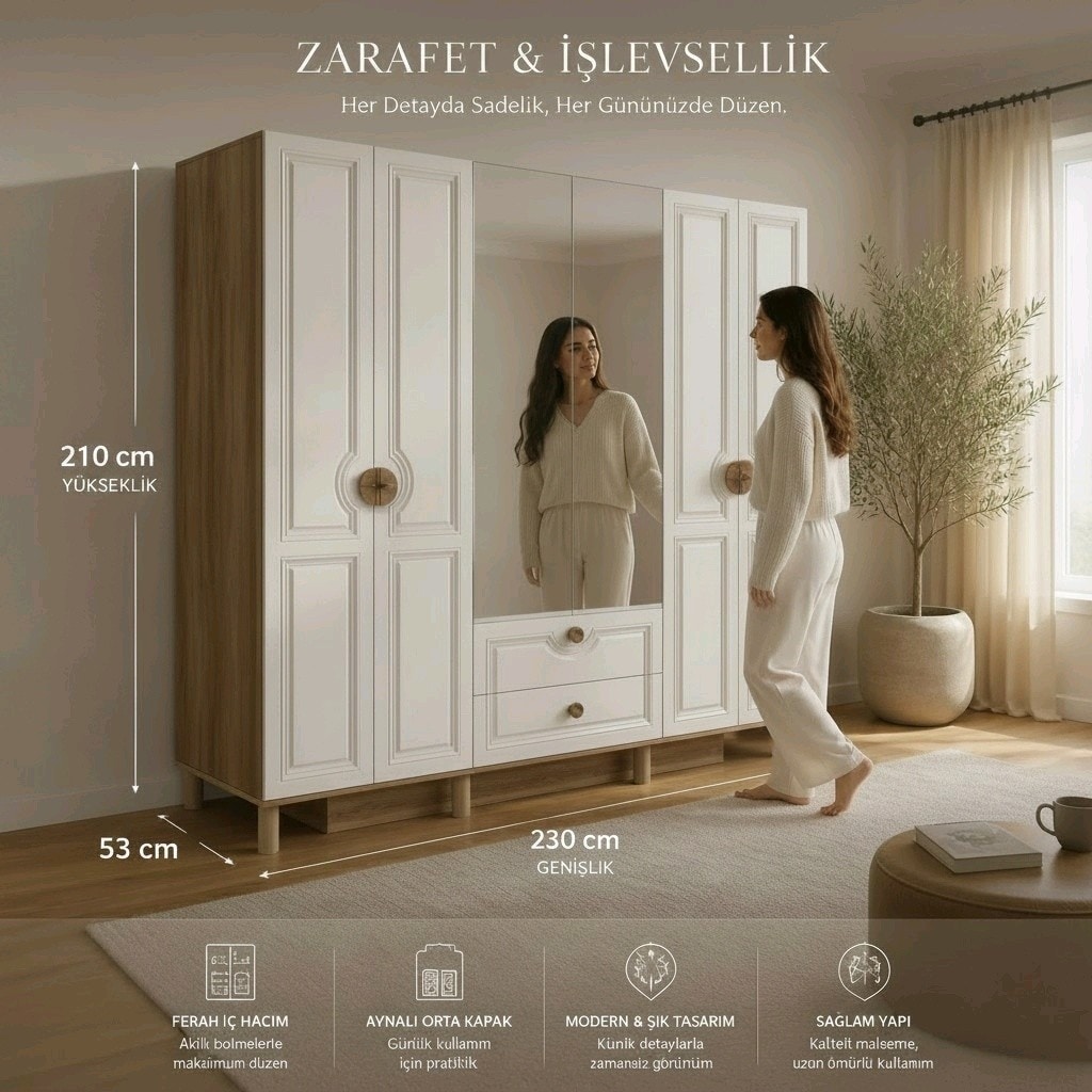 6 Kapaklı MDF Gardırop, 6 Kapılı Bohem Dolap SIFIR MAĞAZADAN - 2