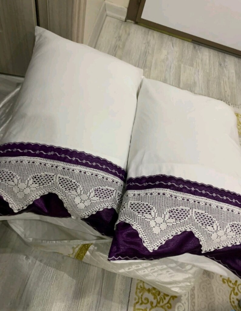 1 takim dantelli ceyizlik nevresim seti yun yorgan 2 adet elyaf yastik - 2