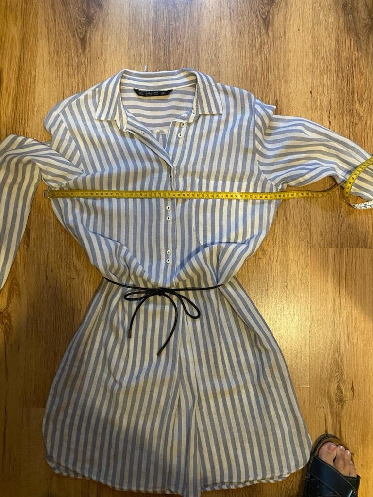 Çizgili Bağcıklı Gömlek Elbise (Zara) - 3