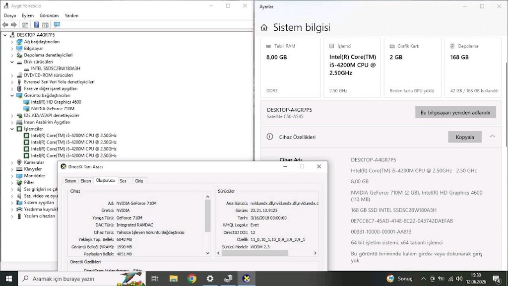 İ5 4.NESİL + 8 GB RAM - 2 GB EKRAN KARTI+ 180 GB SSD - 4