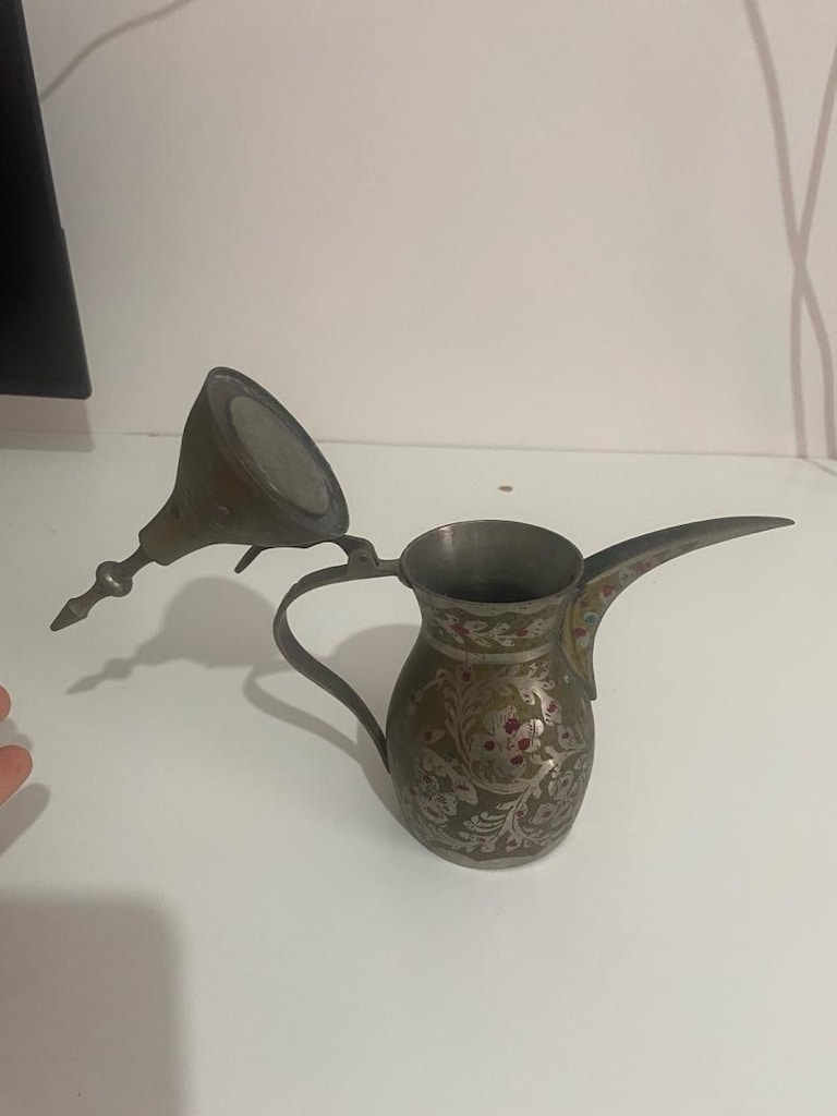 Vintage Hint Moradabad İşi Pirinç Mırra Cezvesi / Dallah İbrik - 3