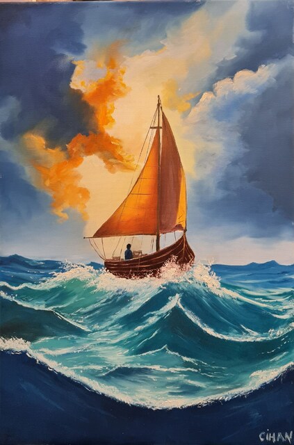 El Yapımı Yağlıboya Yelkenli Tablo 60x80 cm