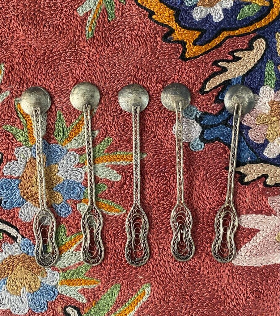 Osmanlı Telkari İşçilikli Antika El Yapımı Çay Kaşıkları - 4