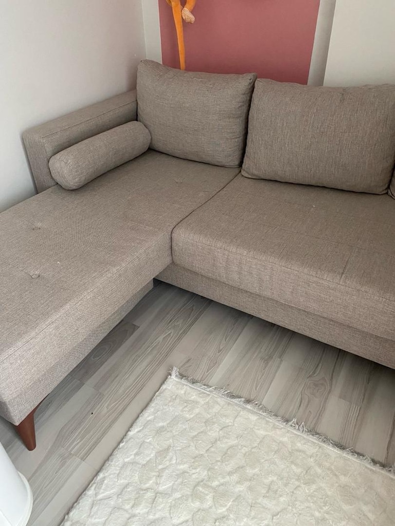 Minderli Keten Köşe Koltuk – Krem Renk - 3