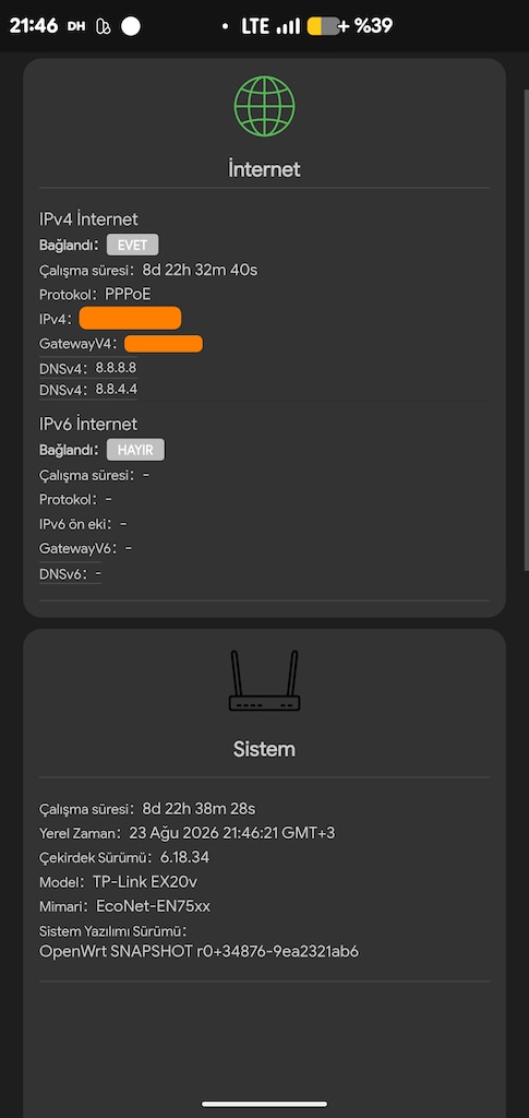 OpenWrt yüklü TP-Link EX20v AX1800 Wİ-Fi 6 router adetli (YENİ!) - 11