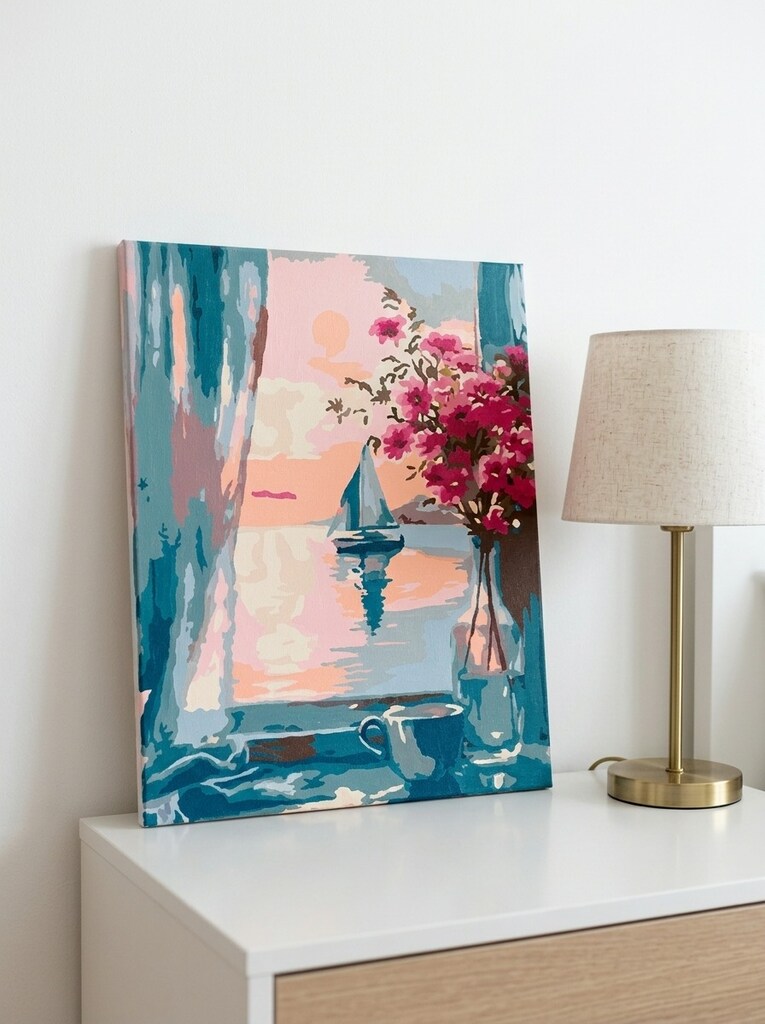 40x50 cm Çerçevesiz Yelkenli ve Çiçek Kanvas Tablo - 2